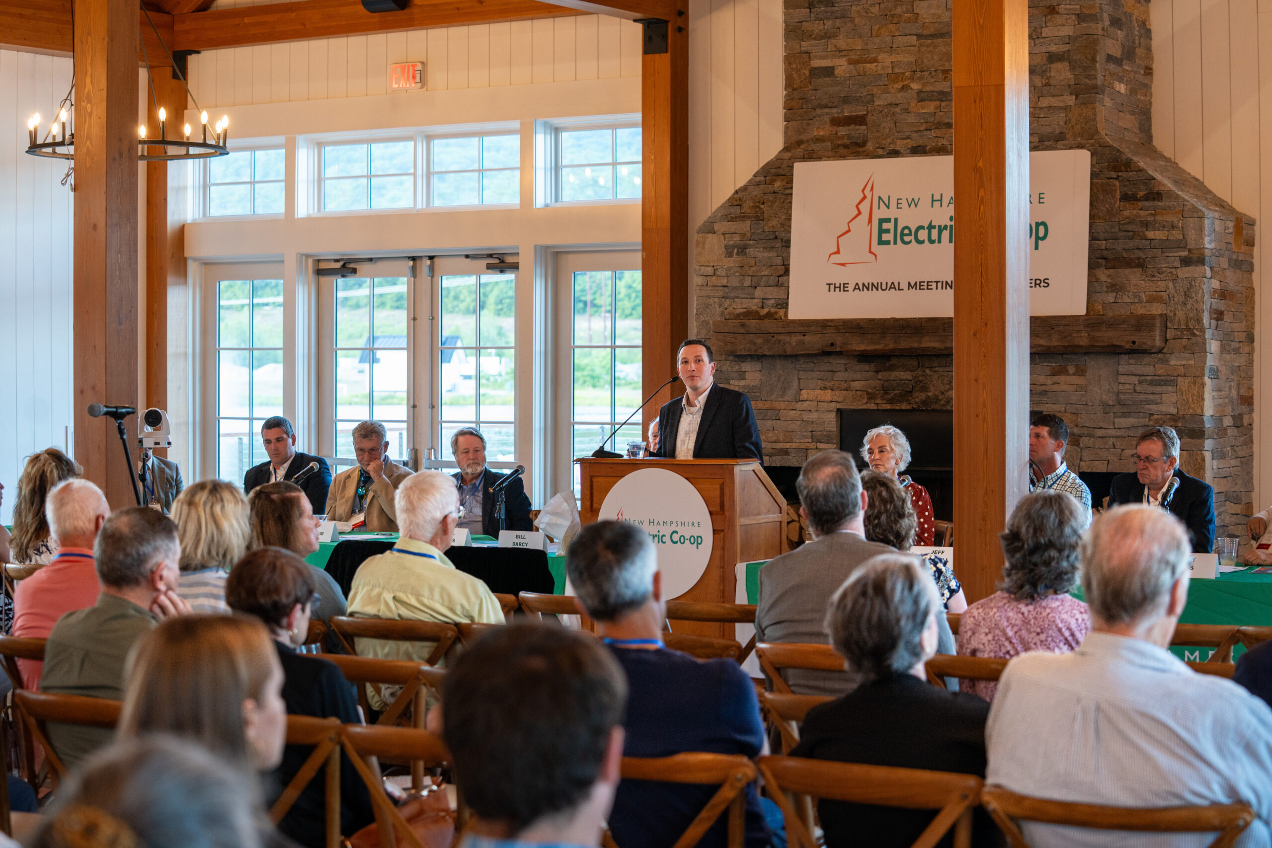 Michael Jennings, CEO and president of the New Hampshire Electric Cooperative, speaks during the Co-op’s 2026 Annual Meeting at the Owl’s Nest Resort in Thornton on June 16. (Jeff Hochmuth/NHEC photo)